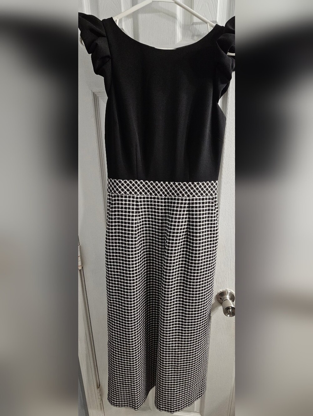 1901 Black and White Sleeveless Tweed-Style Jumpsuit